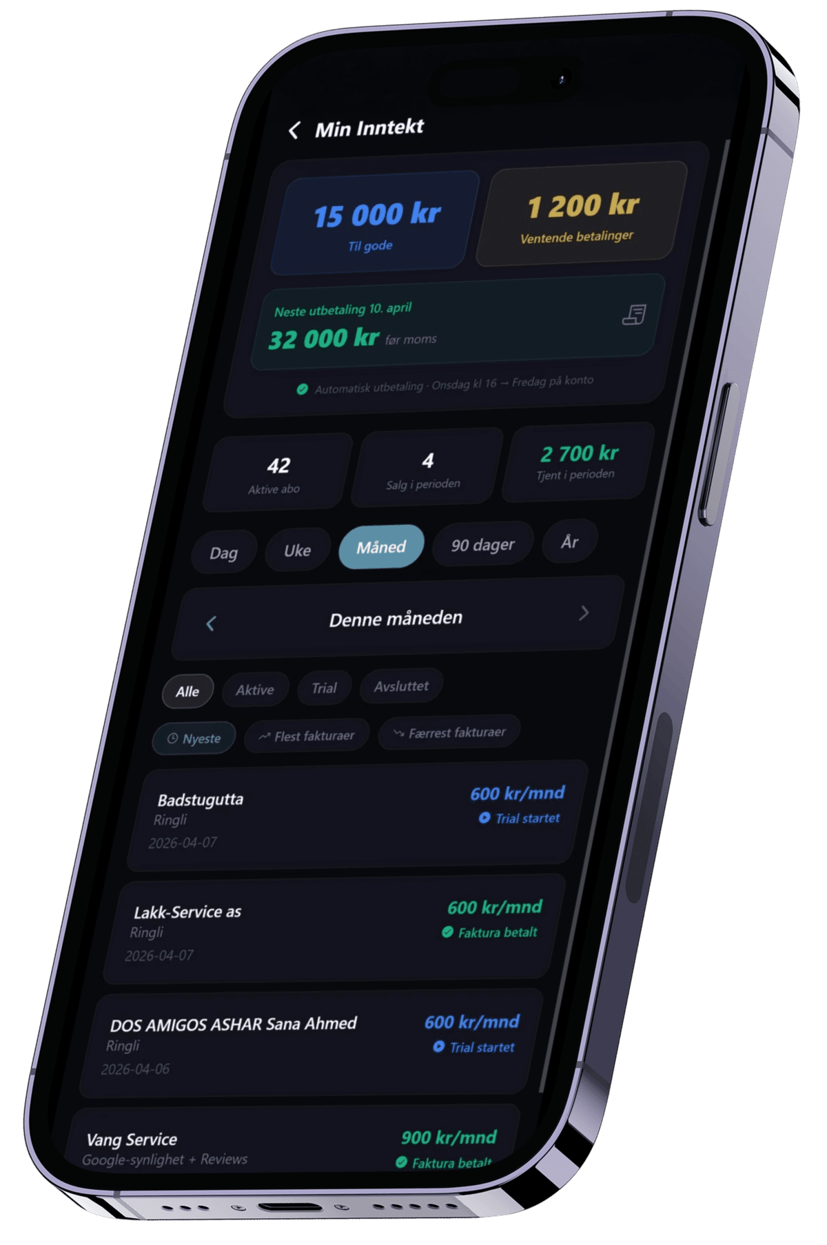 Kikkback app — Min Inntekt